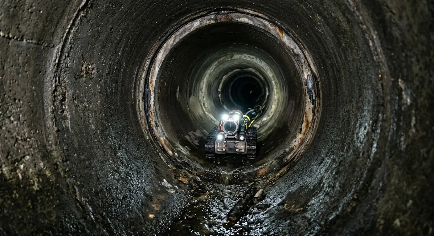 Robotic sewer camera inspecting pipe interior for Sewer Line Cleaning in Meadowbrook